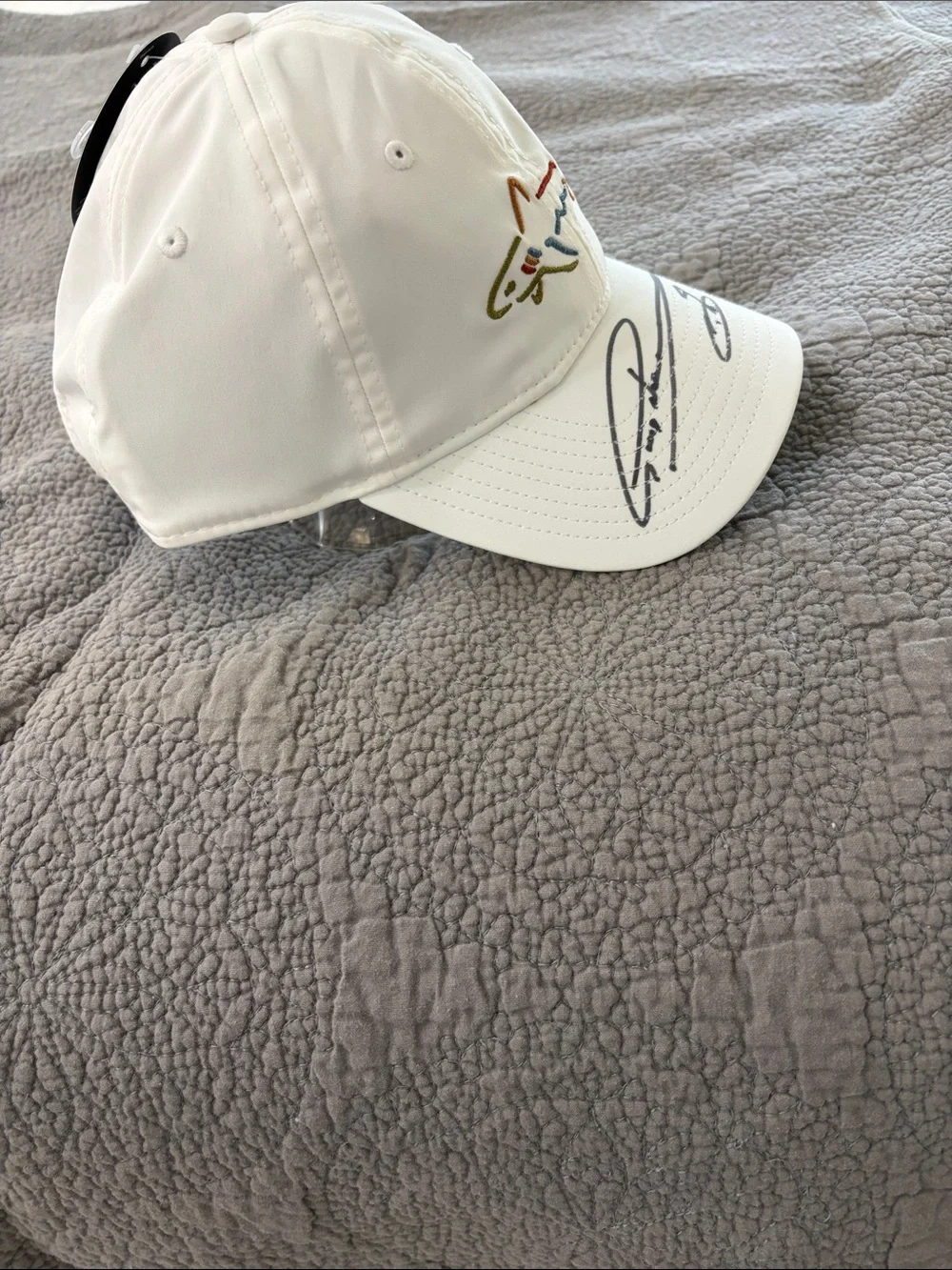 Greg Norman Collection White Men’s Swim Cap with Multicolor Shark Logo